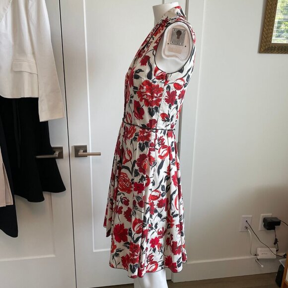 Jil Sander NAVY Designer Fit & Flare Pleated Floral Shirt Dress Ecru Red Sz 34 - Picture 7 of 15